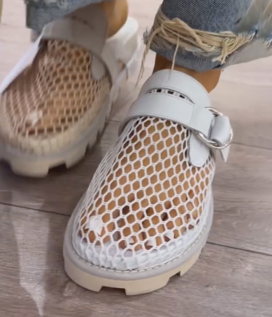 Women's Mesh Buckle Strap Chunky Mule Sandals