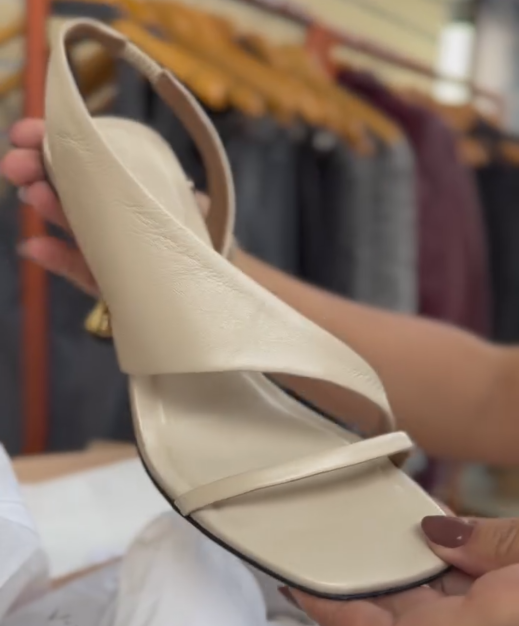 Women's Asymmetric Leather Slingback Heel Sandals