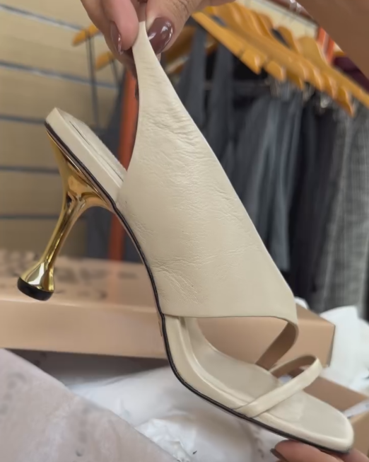 Women's Asymmetric Leather Slingback Heel Sandals