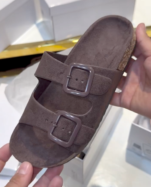 Women's Double Buckle Suede Cork Slides