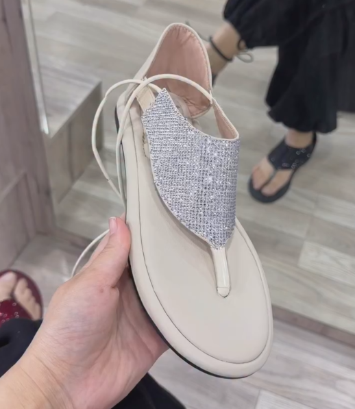 Women's Rhinestone T-Strap Flat Sandals