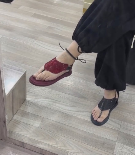 Women's Rhinestone T-Strap Flat Sandals