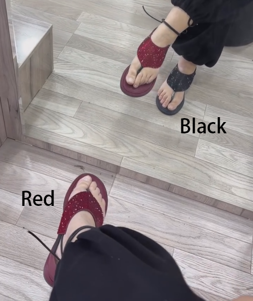 Women's Rhinestone T-Strap Flat Sandals