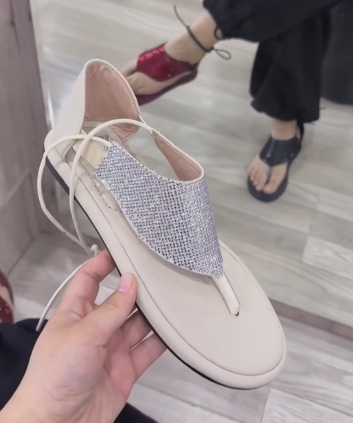 Women's Rhinestone T-Strap Flat Sandals