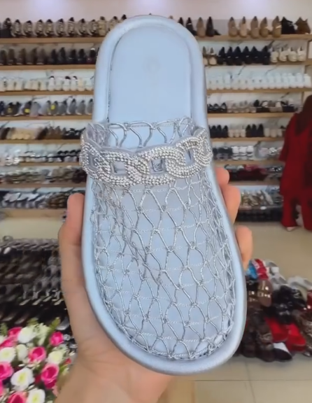 Women's Rhinestone Chain Mesh Flat Slides