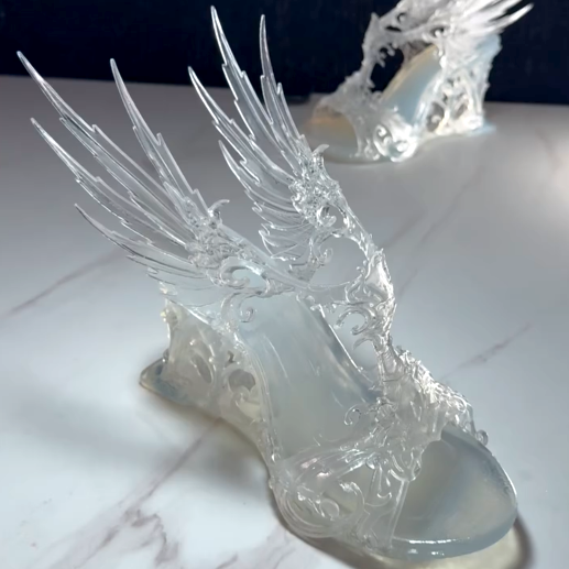 Women's 3D Printed Translucent Winged Fantasy Wedge Sandals