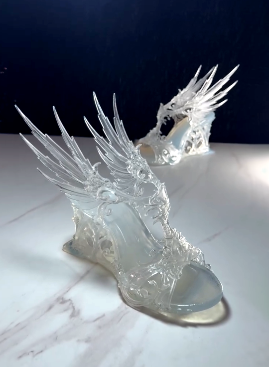 Women's 3D Printed Translucent Winged Fantasy Wedge Sandals