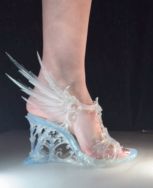 Women's 3D Printed Translucent Winged Fantasy Wedge Sandals