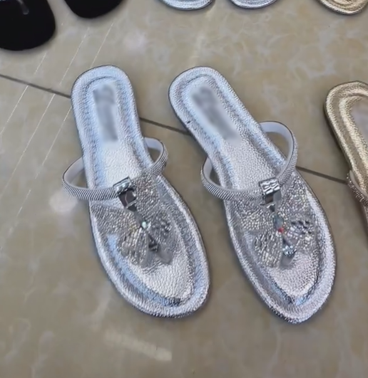 Women's Crystal Butterfly Embellished T-Strap Flip Flop Sandals