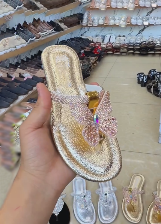 Women's Crystal Butterfly Embellished T-Strap Flip Flop Sandals