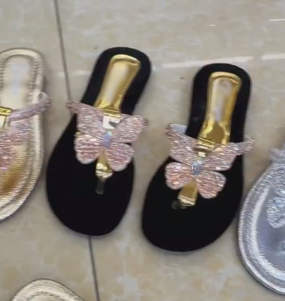 Women's Crystal Butterfly Embellished T-Strap Flip Flop Sandals