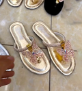 Women's Crystal Butterfly Embellished T-Strap Flip Flop Sandals