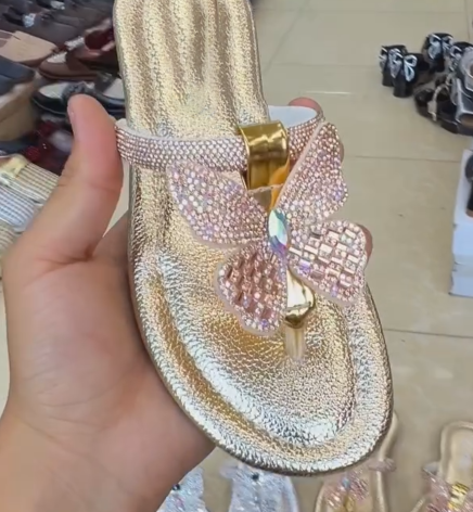 Women's Crystal Butterfly Embellished T-Strap Flip Flop Sandals