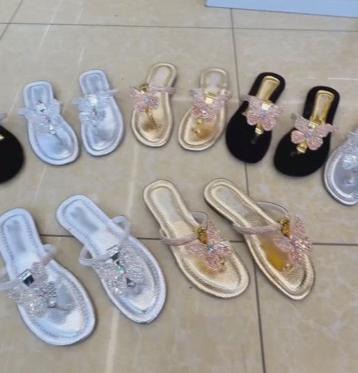 Women's Crystal Butterfly Embellished T-Strap Flip Flop Sandals