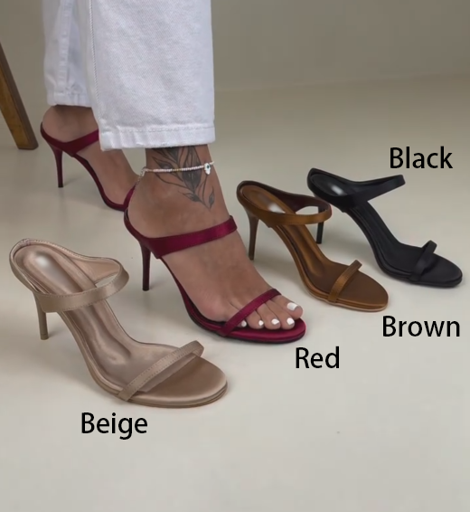 Women's Satin Two-Strap Stiletto Mule Sandals