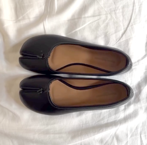 Genuine Leather Split-Toe Tabby Flat Ballerina Shoes