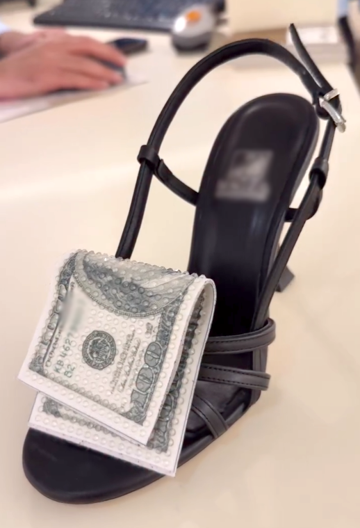 Dollar Rhinestone Embellished Thin Strap Stiletto Sandals