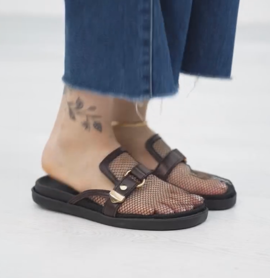 Vintage Mesh Double Buckle Birken Slide Hollow Breathable Flat Sandals
