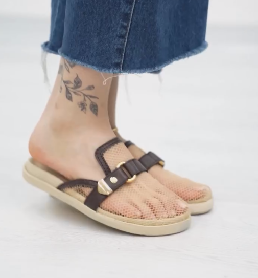 Vintage Mesh Double Buckle Birken Slide Hollow Breathable Flat Sandals