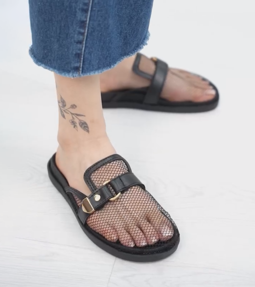 Vintage Mesh Double Buckle Birken Slide Hollow Breathable Flat Sandals