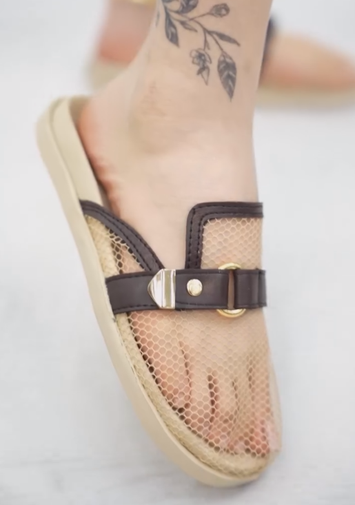 Vintage Mesh Double Buckle Birken Slide Hollow Breathable Flat Sandals