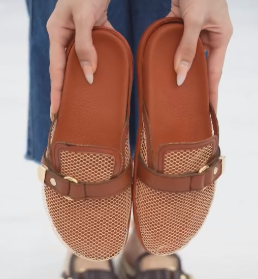 Vintage Mesh Double Buckle Birken Slide Hollow Breathable Flat Sandals