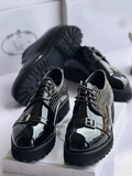 Crocodile-Embossed Patent Leather Monk Strap Derby Shoes