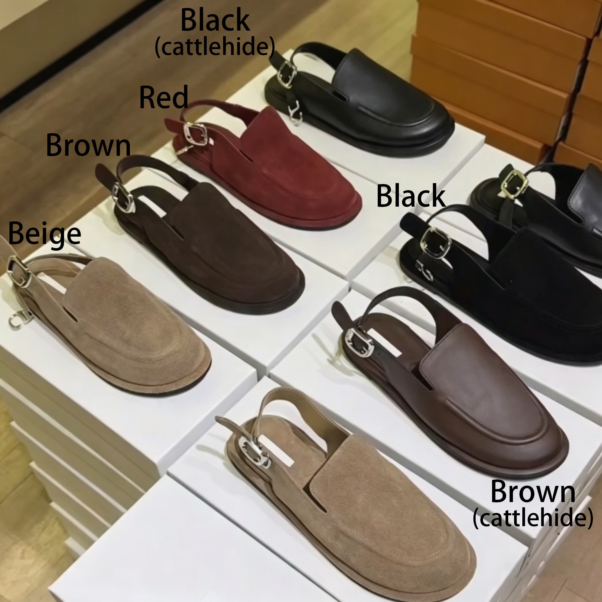 Ladies' Suede Adjustable Buckle Slingback Loafer Mules