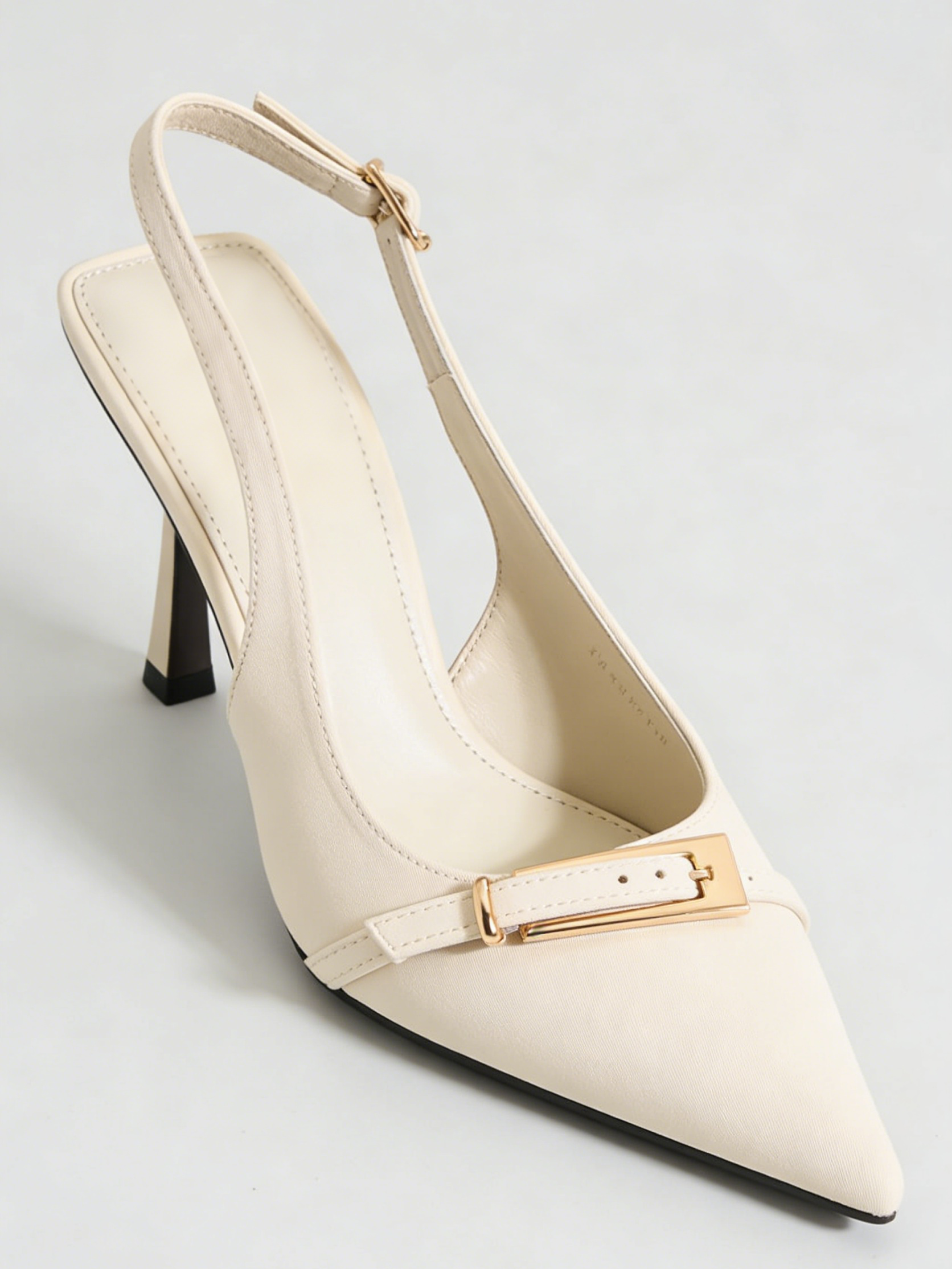Ladies' Slingback Pointed-Toe Sculptural Heel Pumps with Gold Buckle