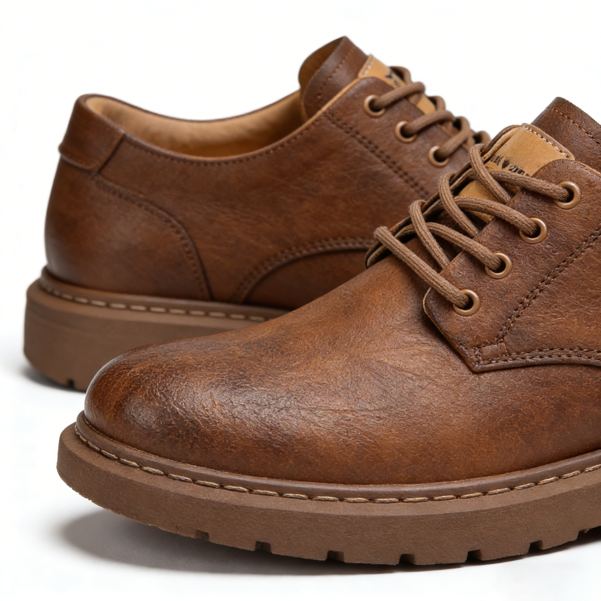 Distressed Leather Low-Top Work Shoes