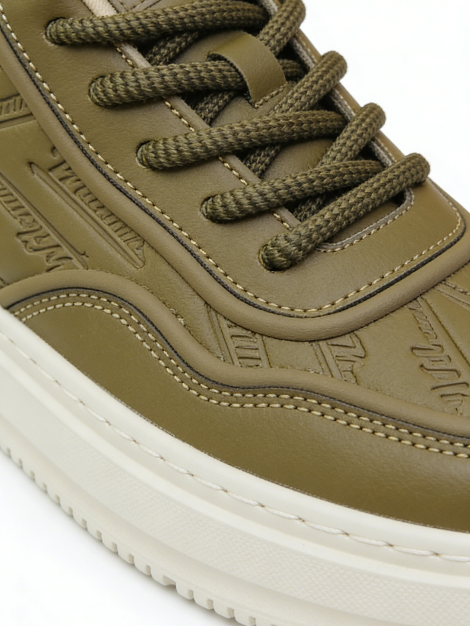 Embossed Script Leather Platform Sneakers