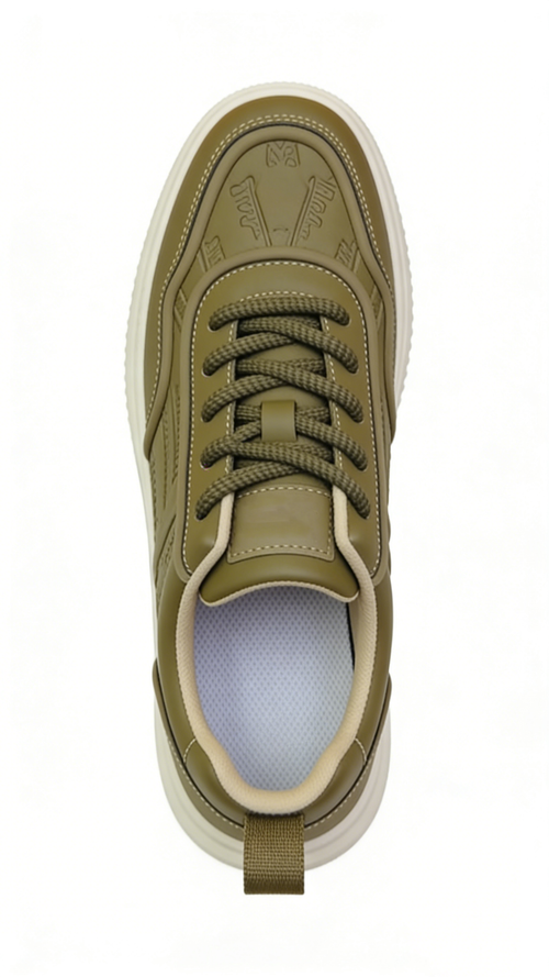 Embossed Script Leather Platform Sneakers