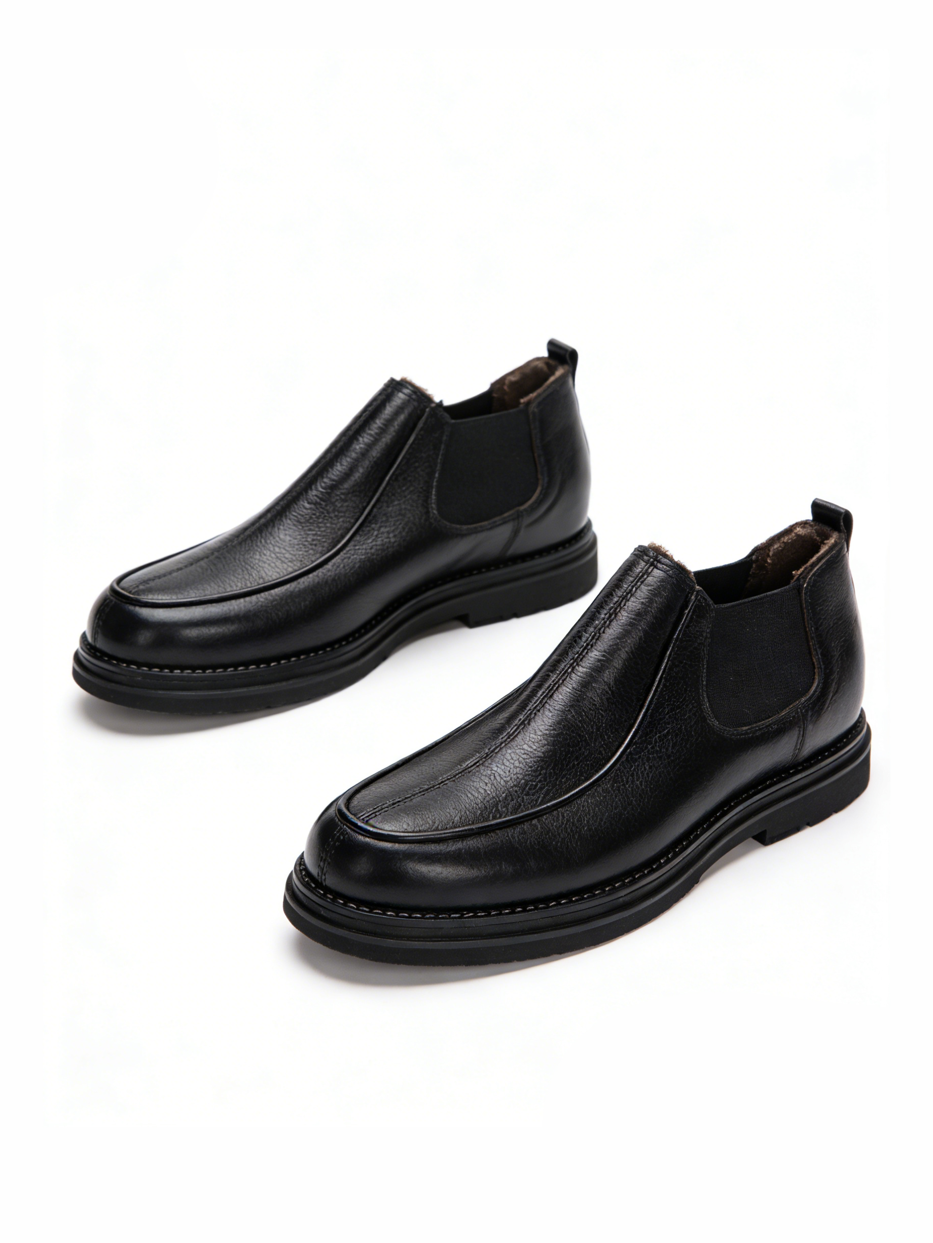 Fleece-Lined Leather Chelsea Boots