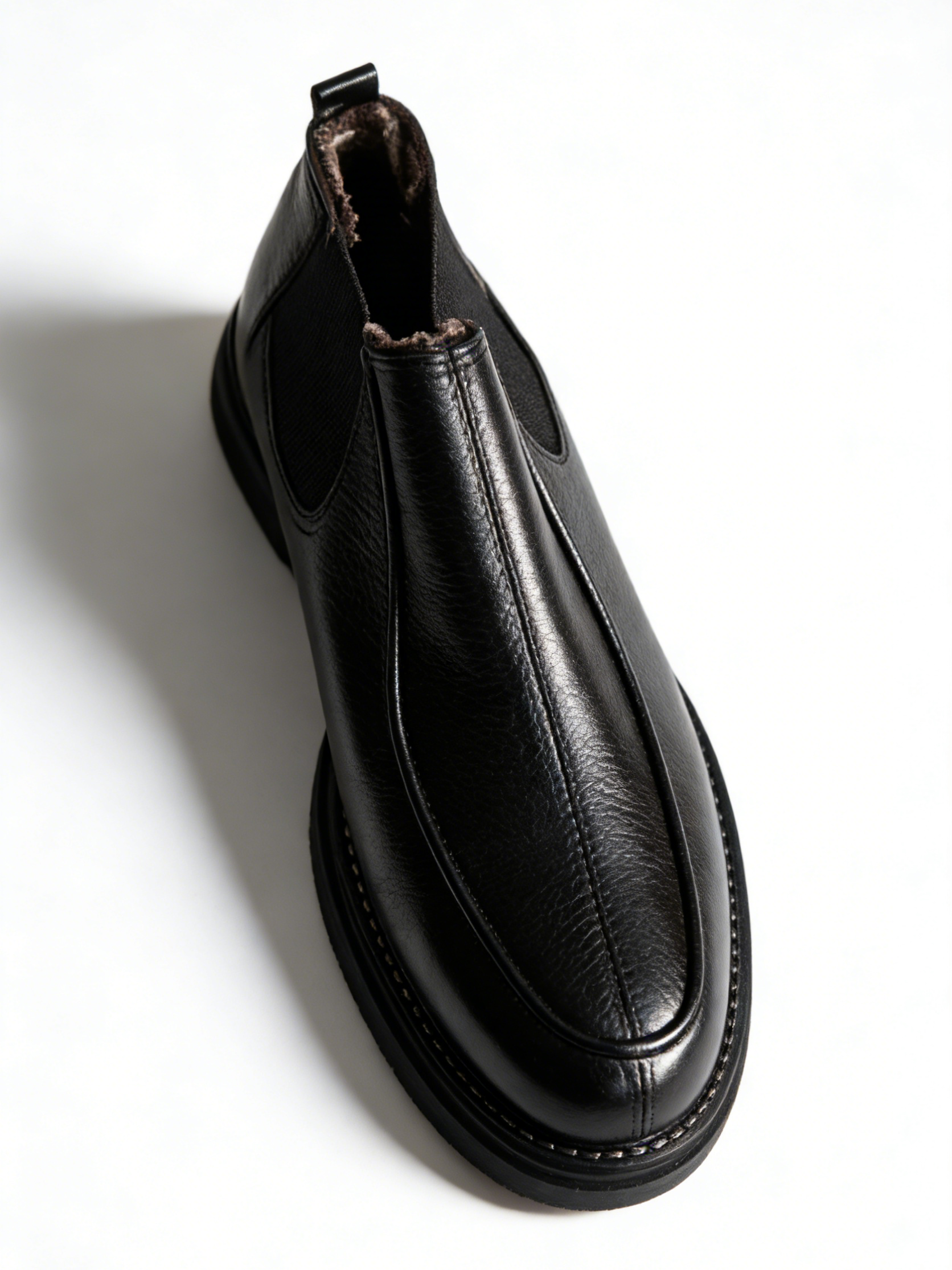 Fleece-Lined Leather Chelsea Boots