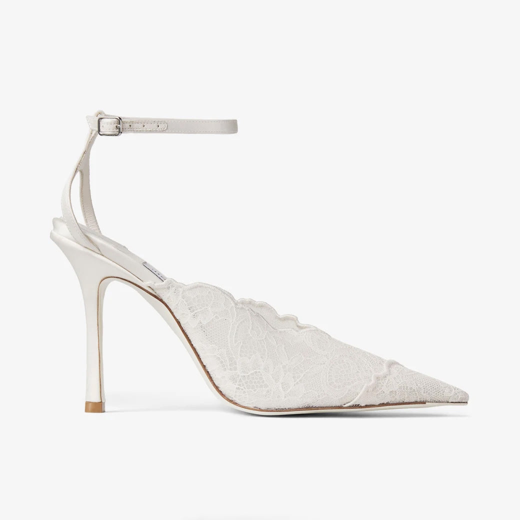 Ladies' Lace Pointed-Toe Ankle-Strap Heels