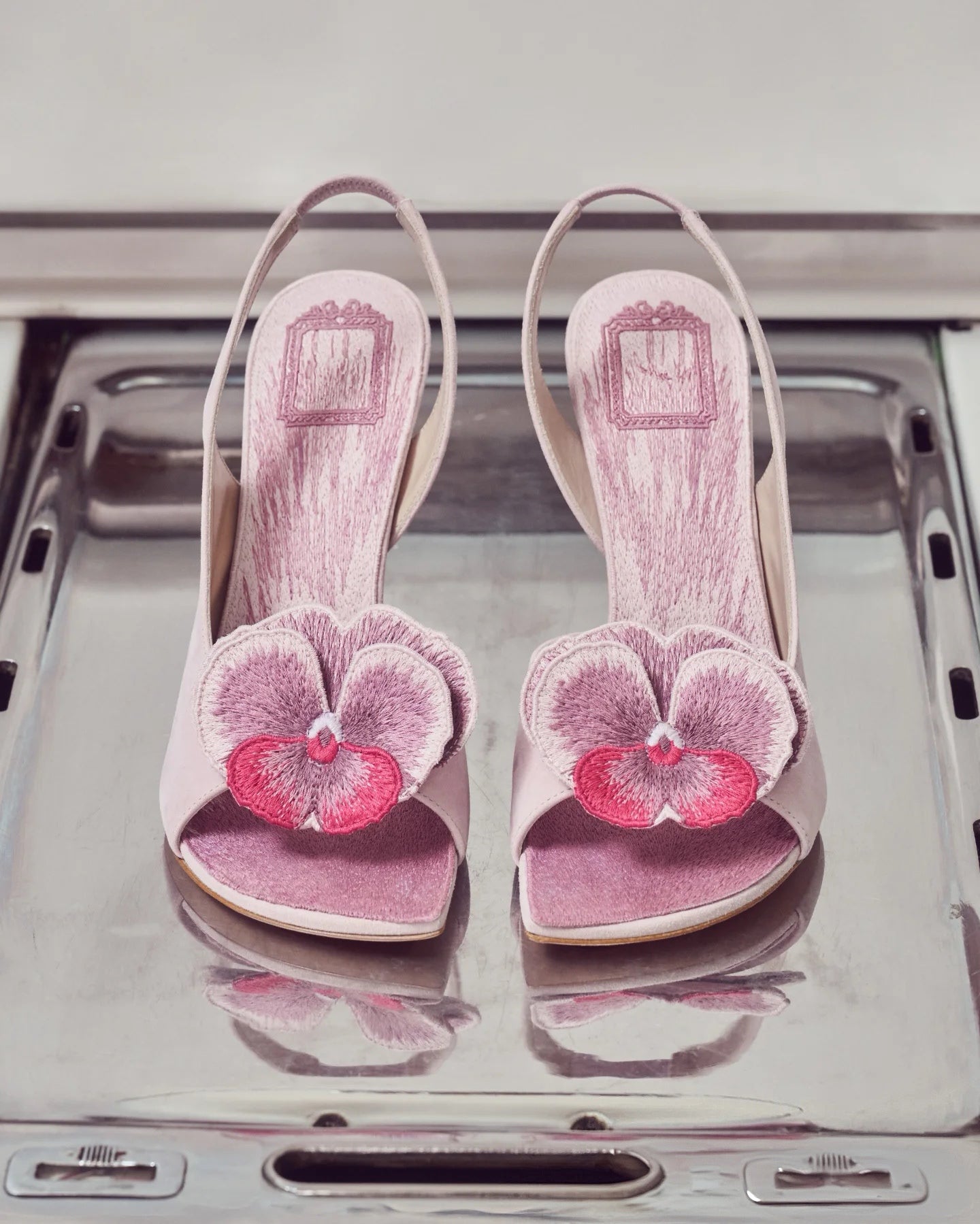 Women's Floral-Embroidered Slingback Heel Sandals