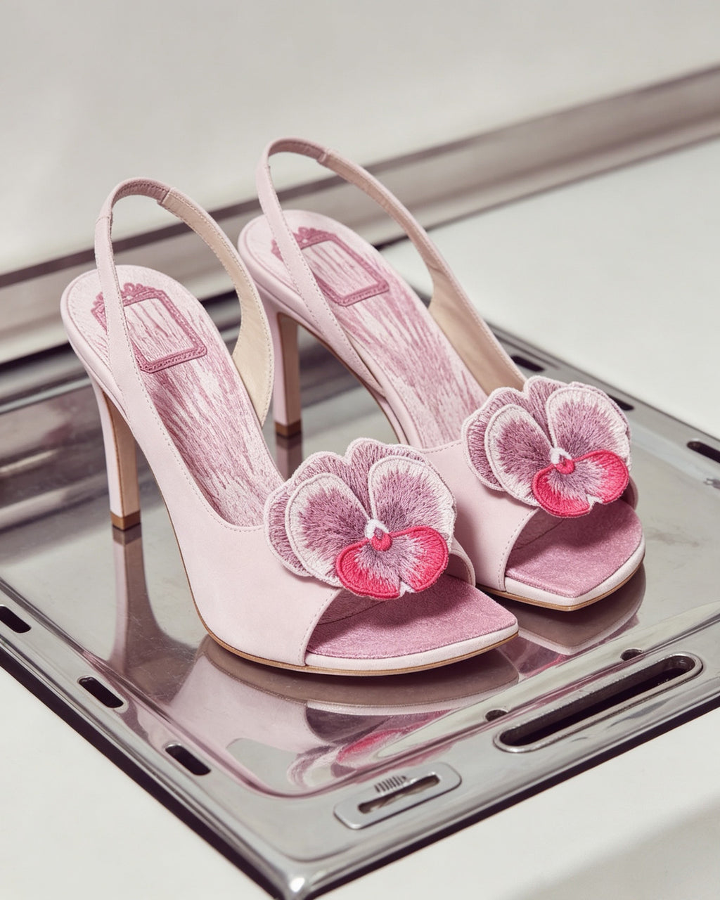 Women's Floral-Embroidered Slingback Heel Sandals