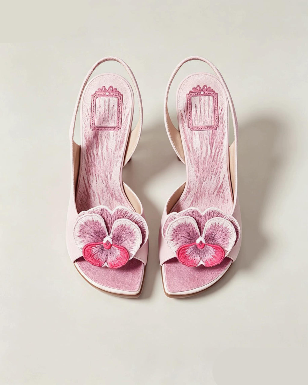 Women's Floral-Embroidered Slingback Heel Sandals