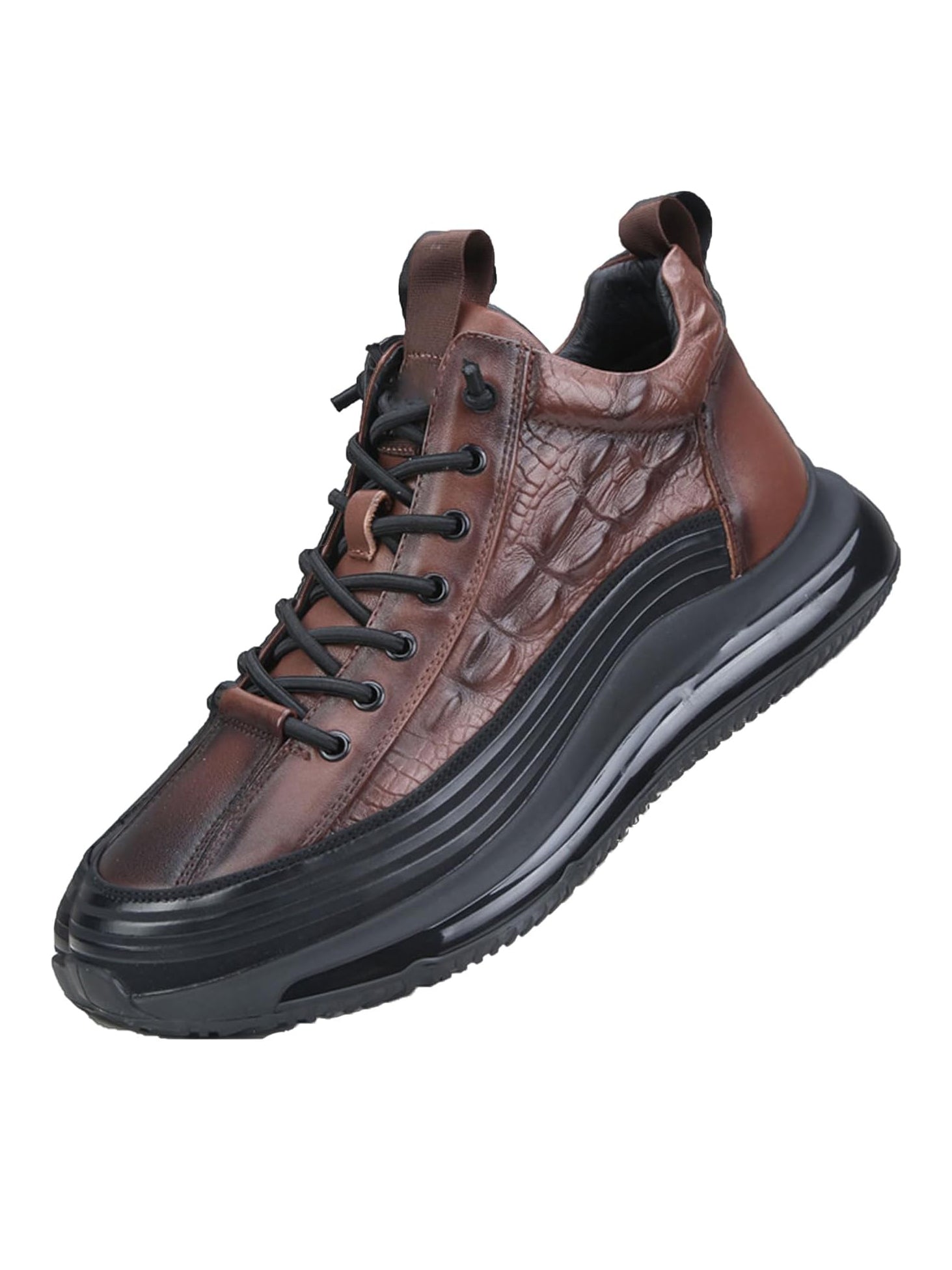 Brown Croc-Embossed Leather High-Top Sneakers