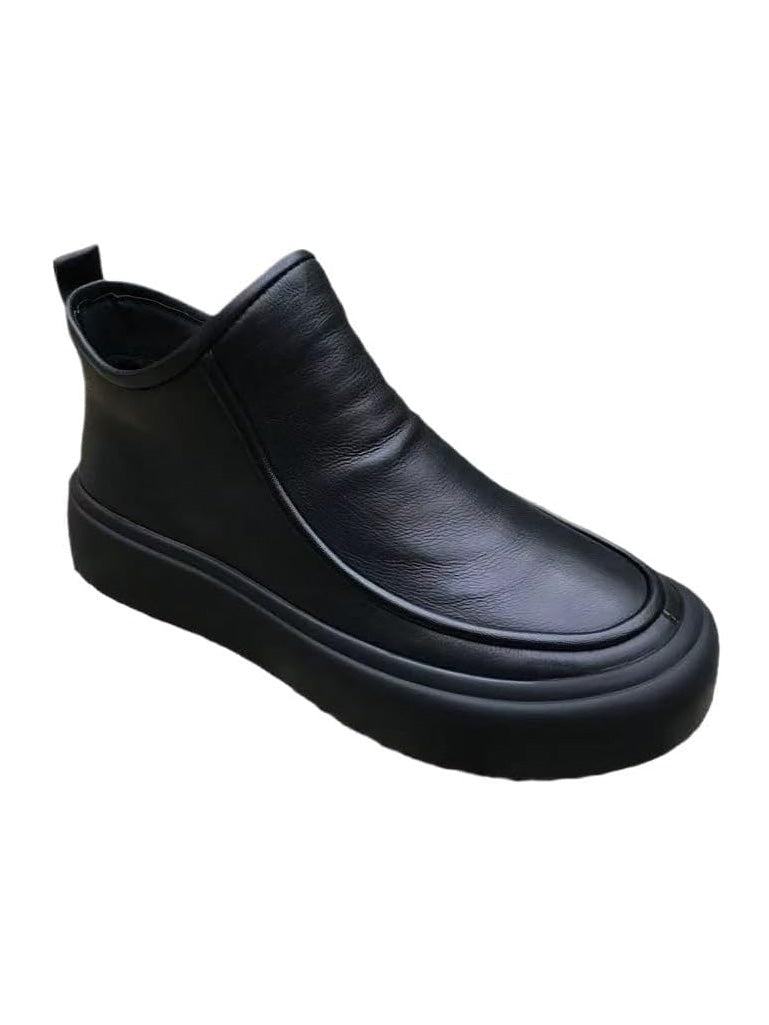 Black Leather Side-Zip Ankle Boots