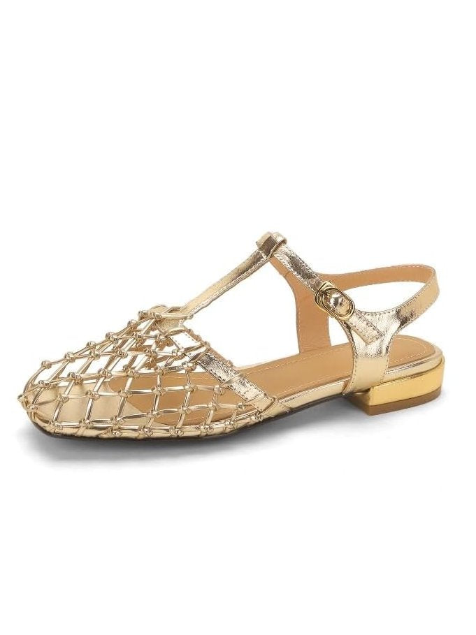 Ladies' Woven Mesh T-Strap Flat Sandals