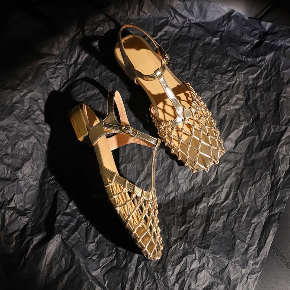 Ladies' Woven Mesh T-Strap Flat Sandals