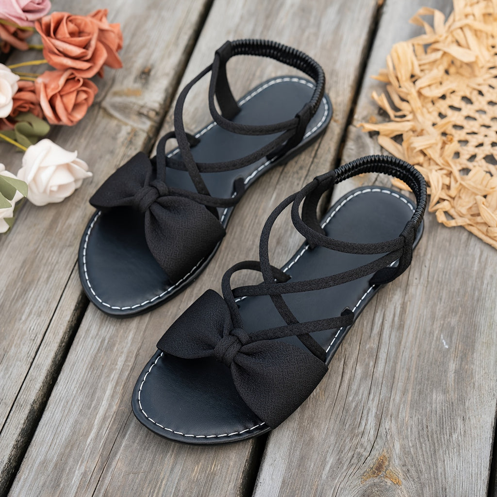 Ladies' Bow Crisscross Elastic Strap Flat Sandals