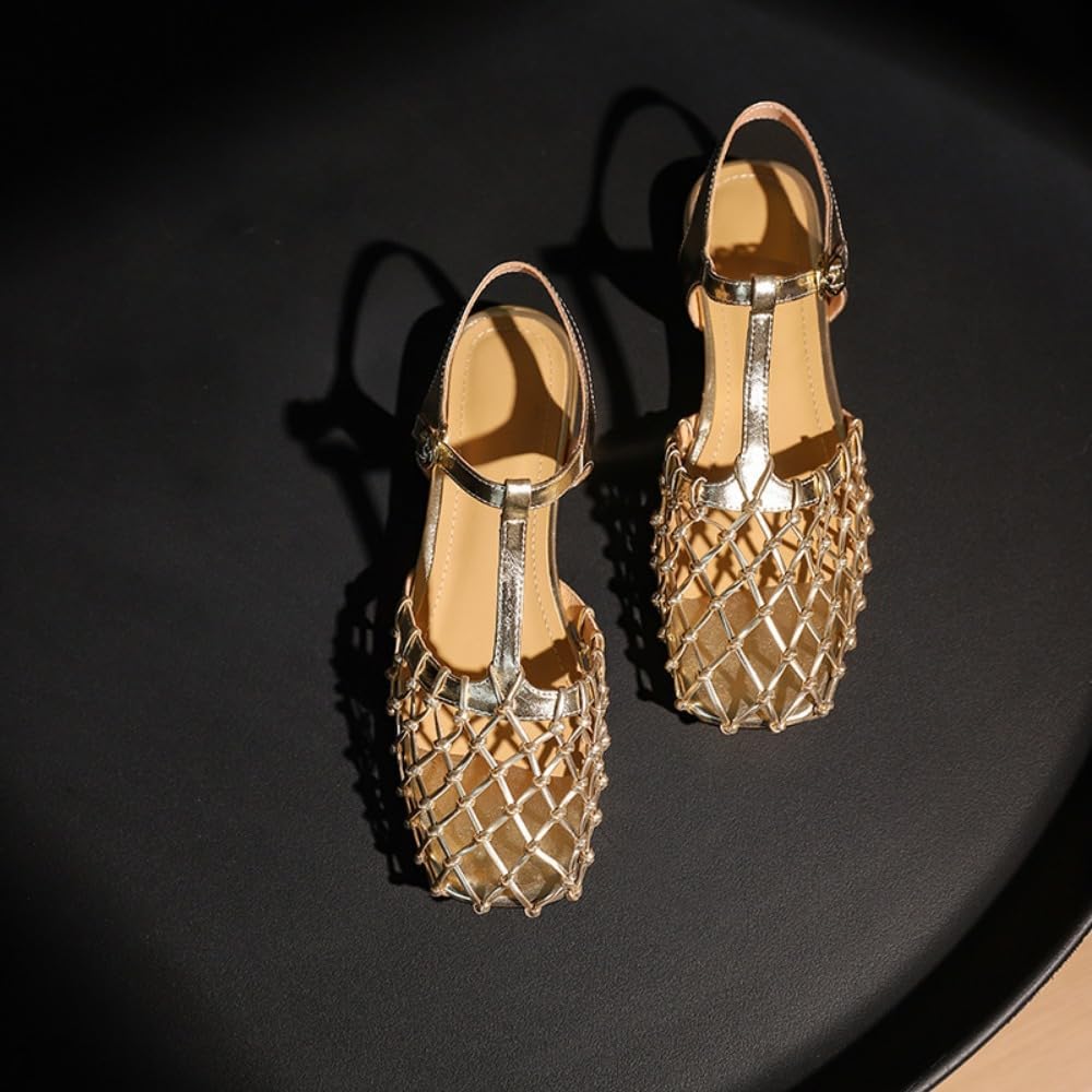 Ladies' Woven Mesh T-Strap Flat Sandals