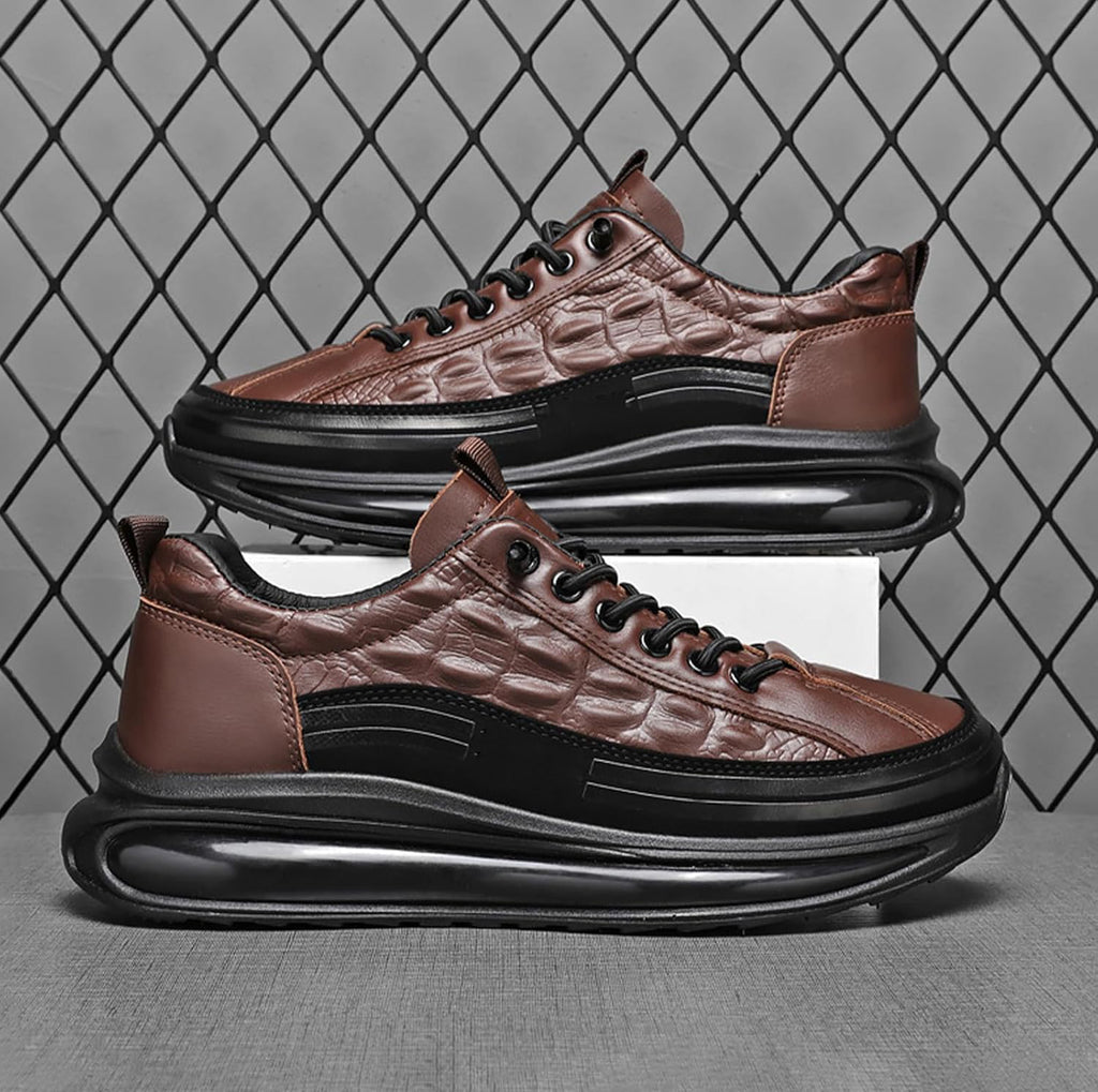 Brown Croc-Embossed Leather High-Top Sneakers