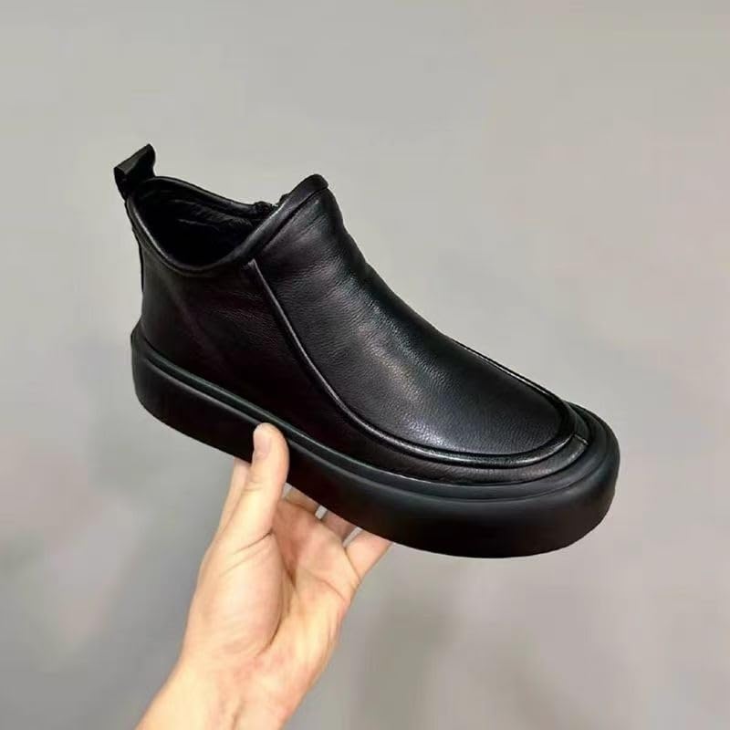 Black Leather Side-Zip Ankle Boots