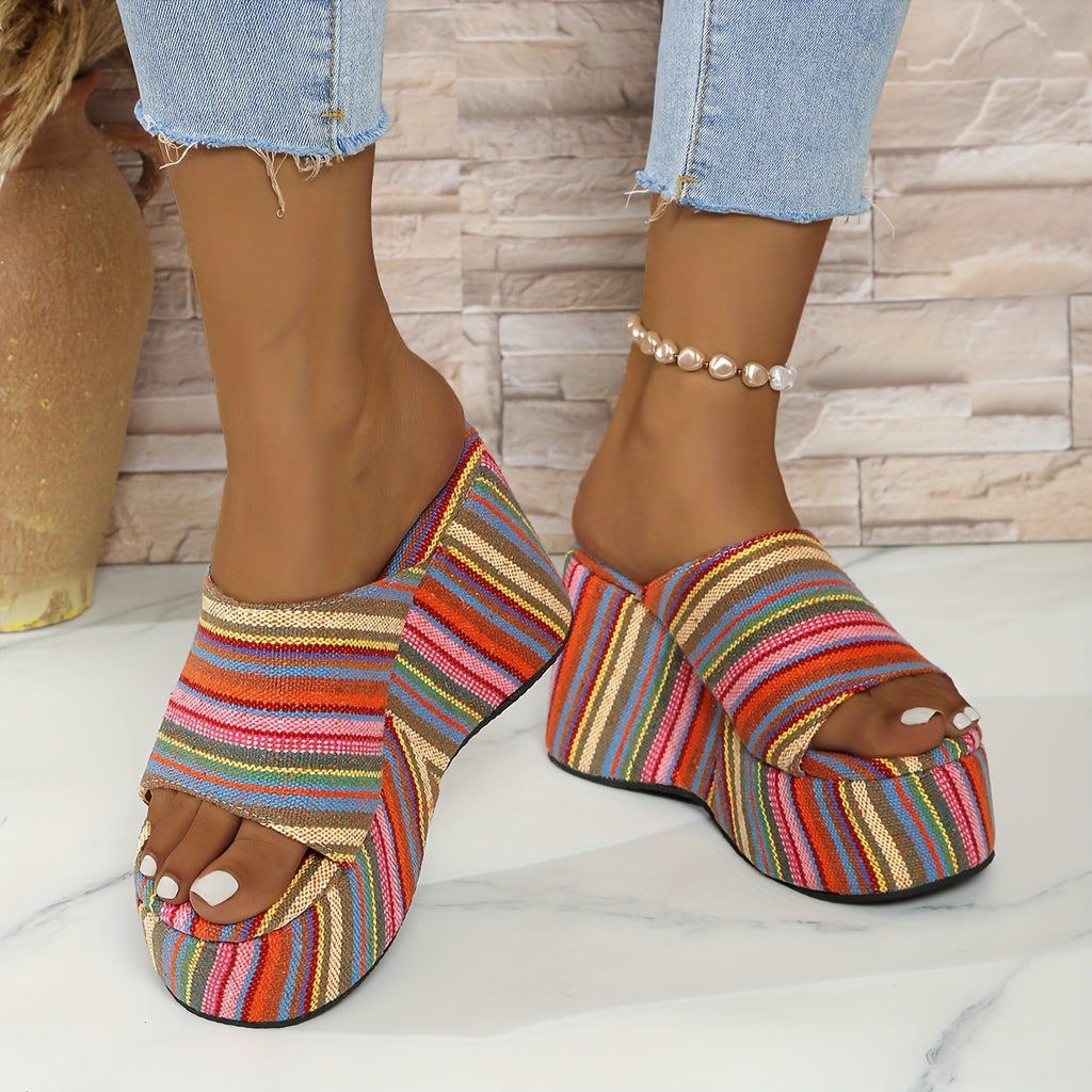 Ladies' Bohemian Striped Platform Wedge Sandals