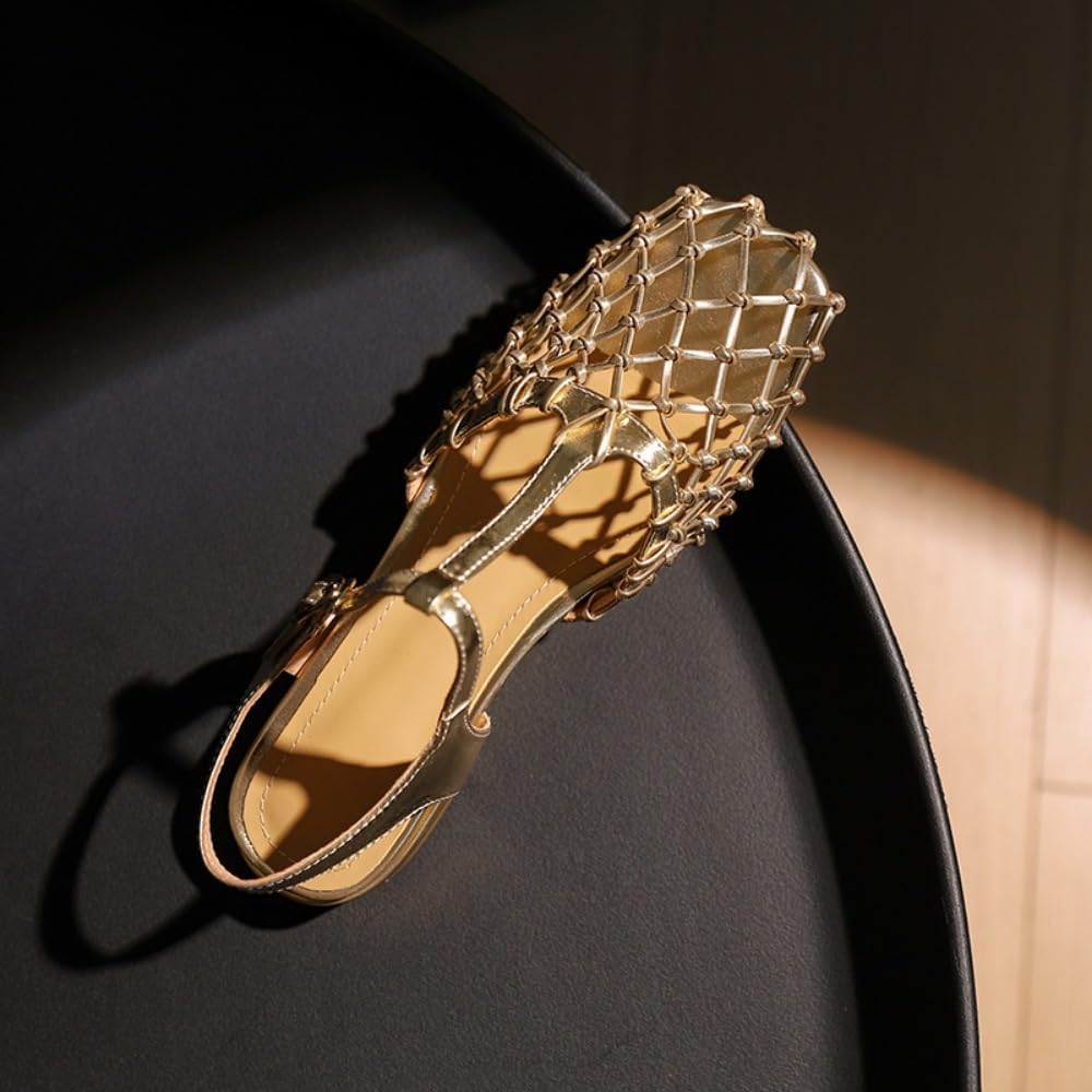 Ladies' Woven Mesh T-Strap Flat Sandals