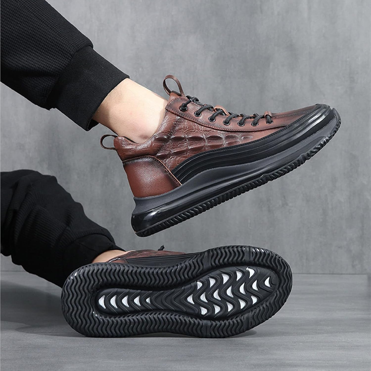 Brown Croc-Embossed Leather High-Top Sneakers