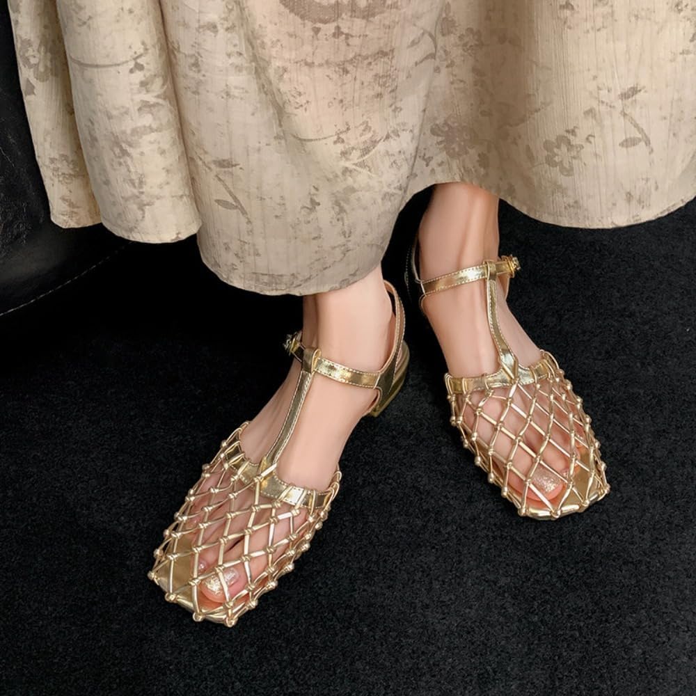 Ladies' Woven Mesh T-Strap Flat Sandals